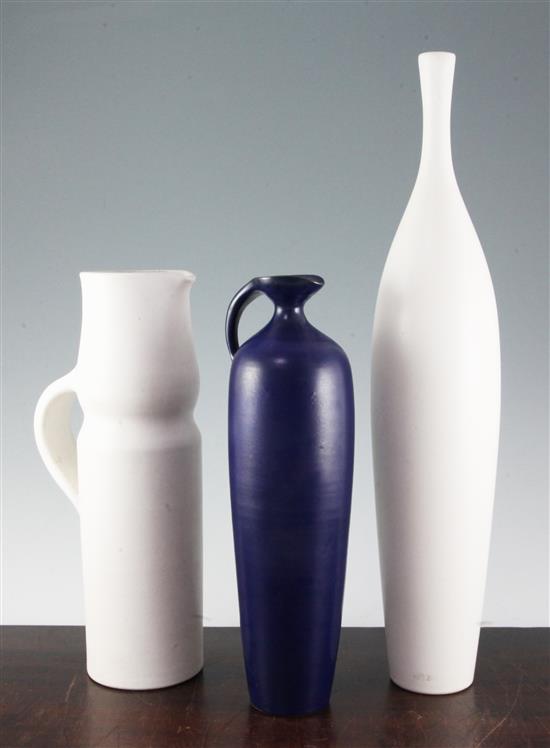 A Madoura Pottery tall cream bottle vase, 33cm - 49.5cm